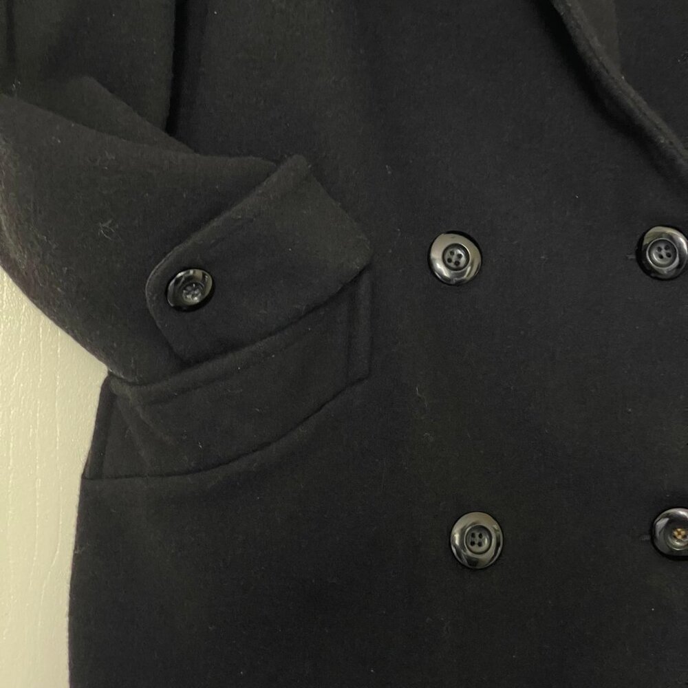DONNYBROOK Black Vintage 100% Wool Coat Double Breasted full Length S 2P - Picture 4 of 14